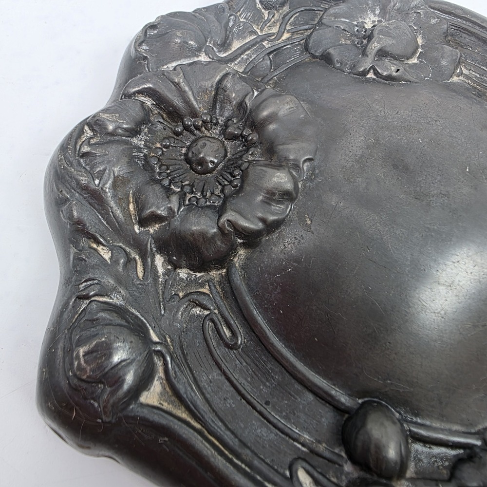 Vintage Art Nouveau Repousse Handheld Mirror Bevelled Glass 10" x 5.5" - Picture 8 of 11